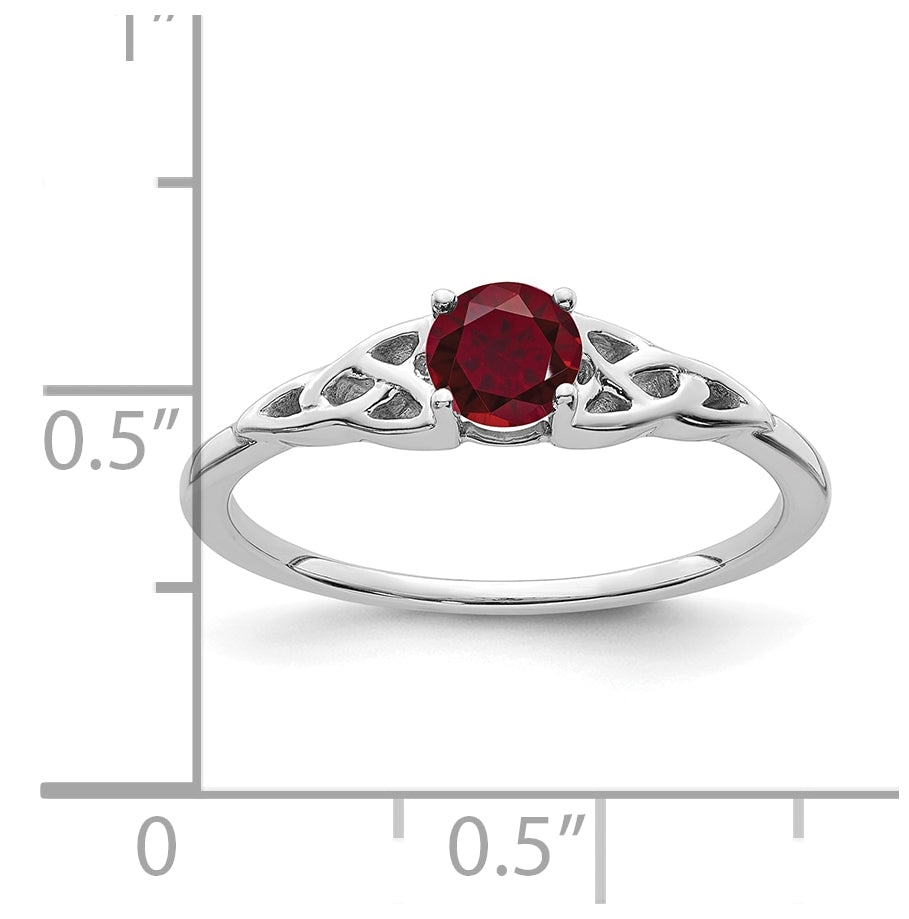 14K White Gold Created Ruby Celtic Knot Ring, Size 7