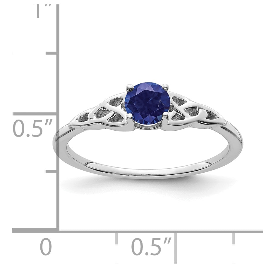 14K White Gold Created Sapphire Celtic Knot Ring, Size 7