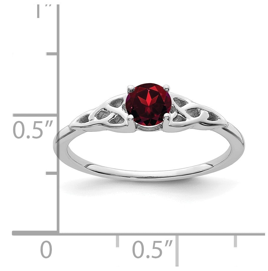 14K White Gold Garnet Celtic Knot Ring, Size 7