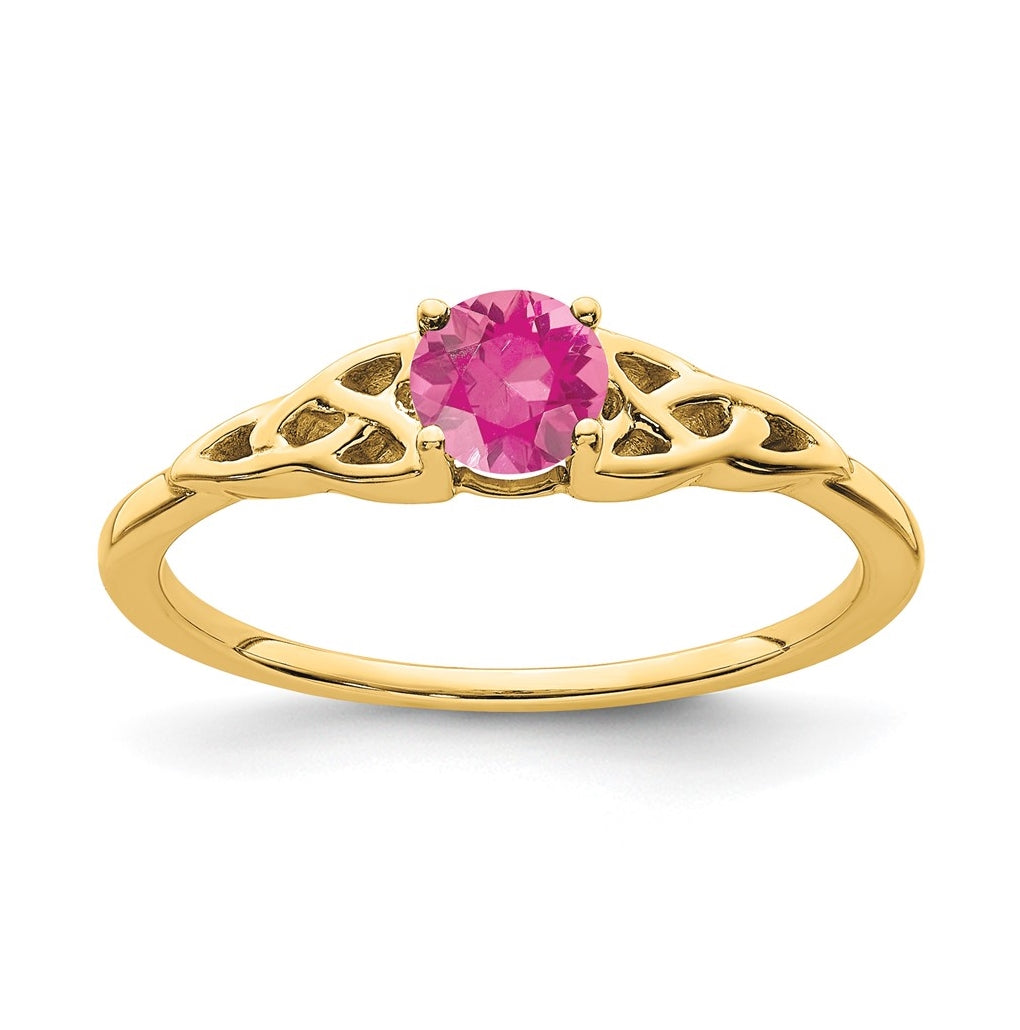 14K Yellow Gold Pink Tourmaline Celtic Knot Ring, Size 6