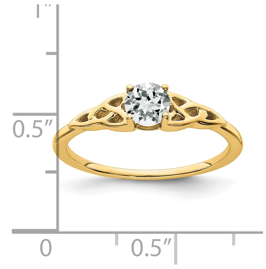10K Yellow Gold White Topaz Celtic Knot Ring, Size 6