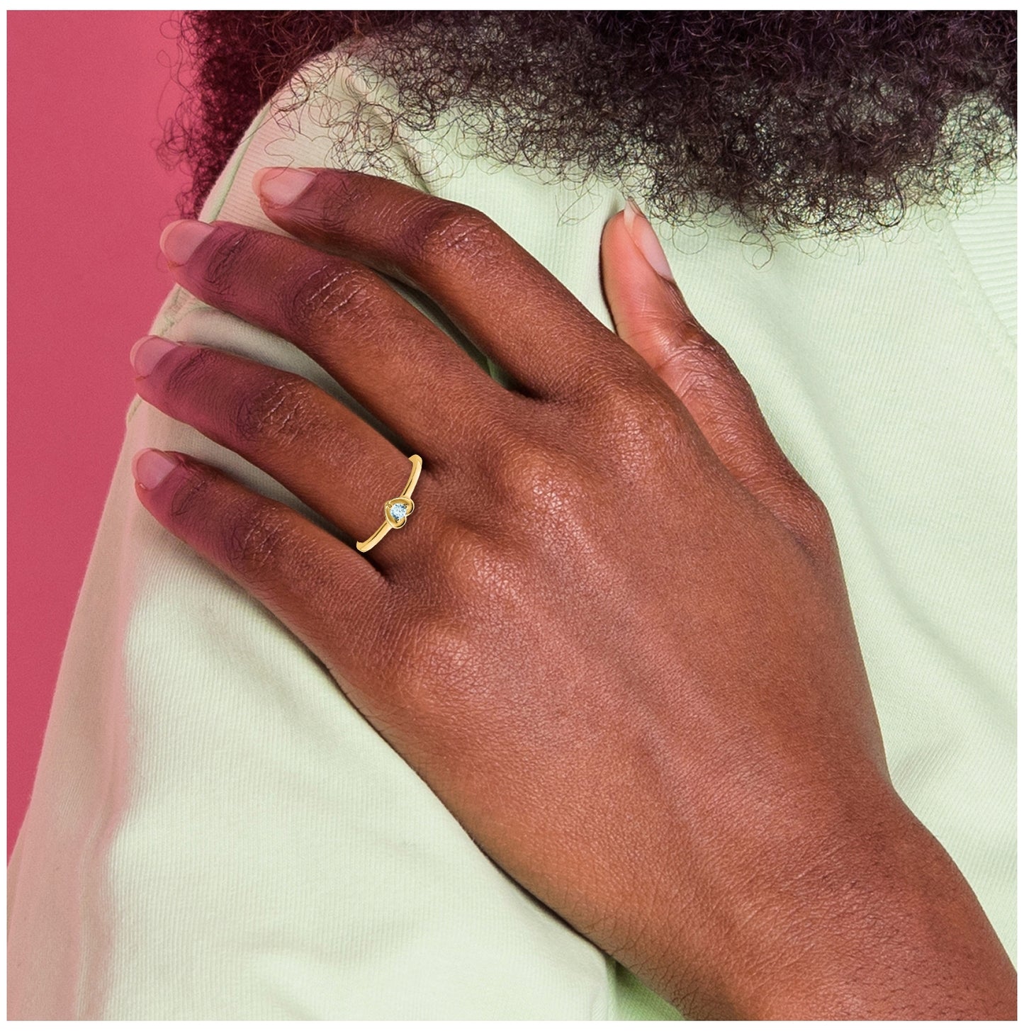 10k Yellow Gold Aquamarine Heart Ring, Size 7