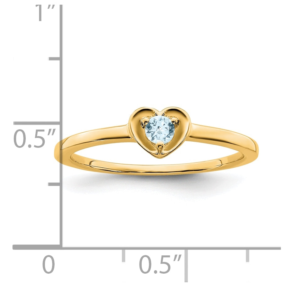 10k Yellow Gold Aquamarine Heart Ring, Size 7