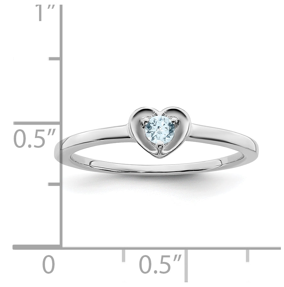 14K White Gold Aquamarine Heart Ring, Size 7