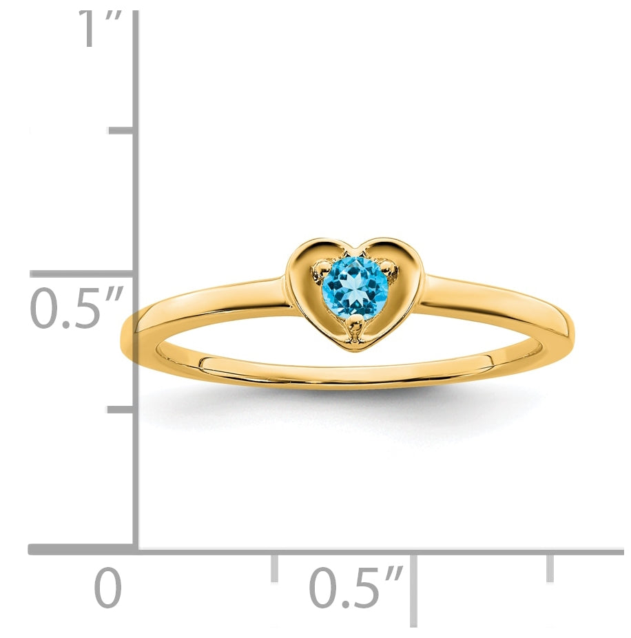 10k Yellow Gold Blue Topaz Heart Ring, Size 7