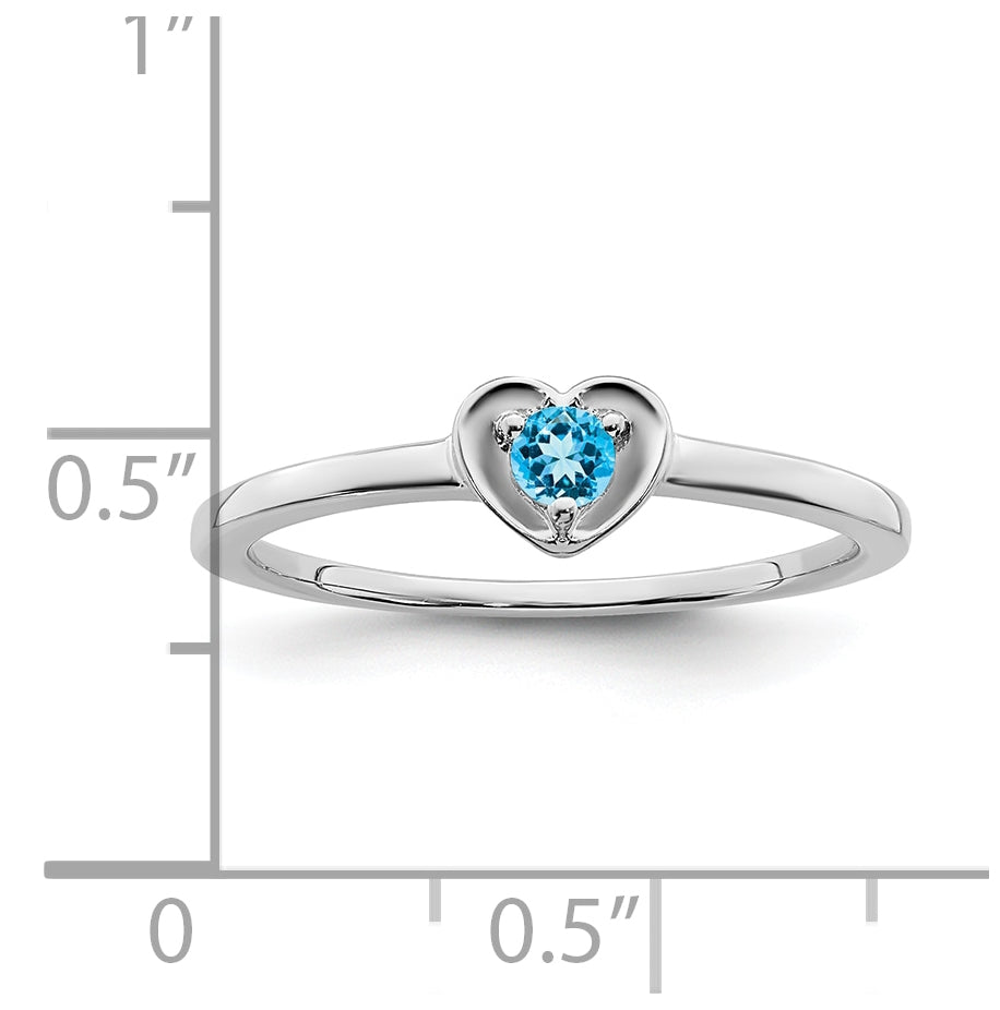14K White Gold Blue Topaz Heart Ring, Size 7