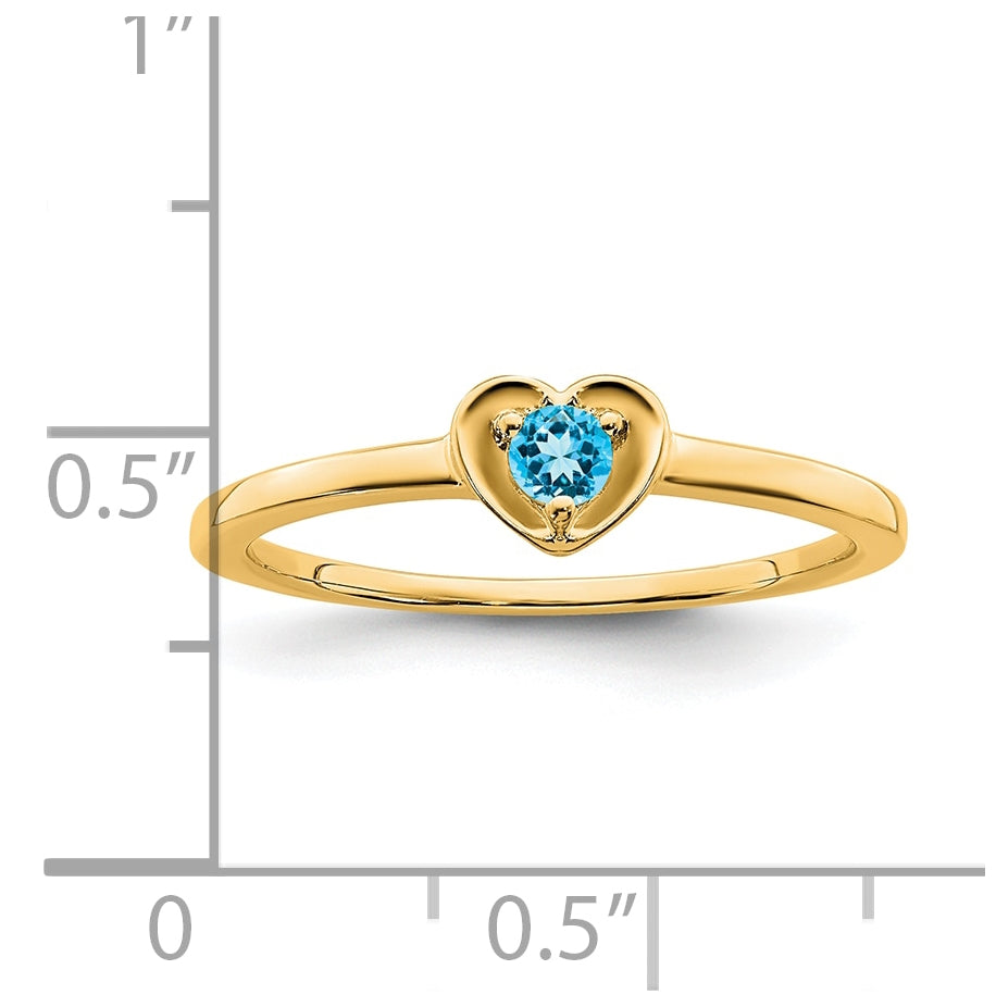 14K Yellow Gold Blue Topaz Heart Ring, Size 7