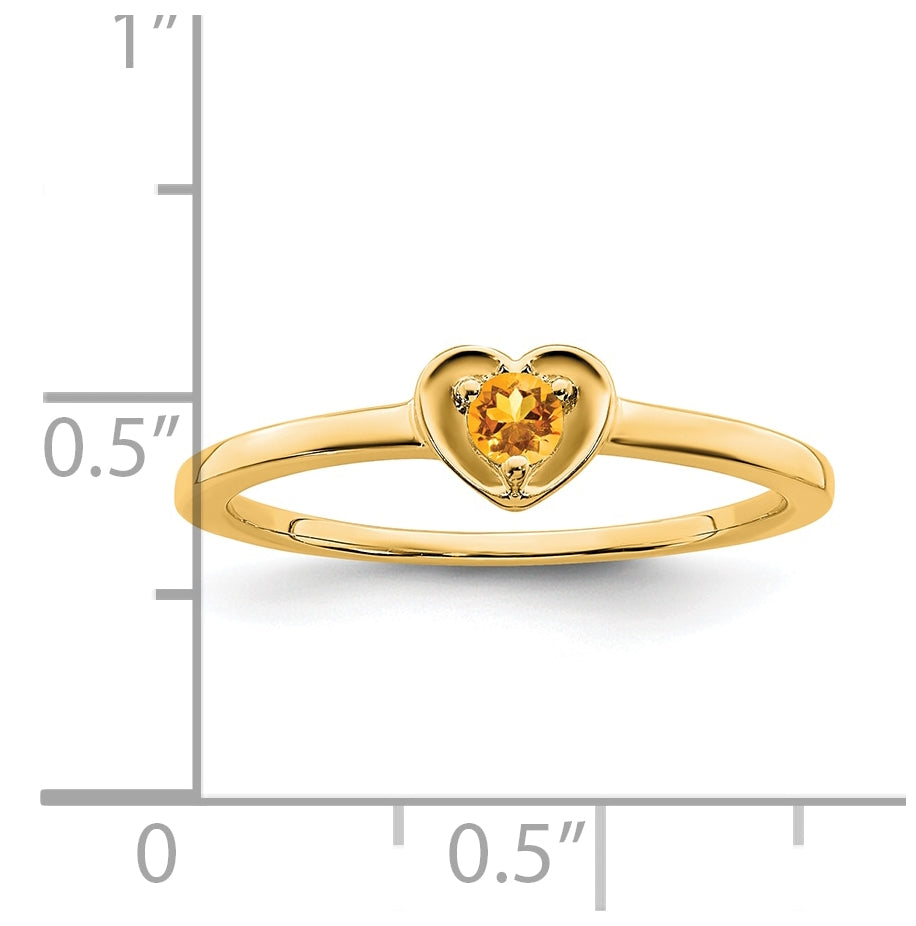 14K Yellow Gold Citrine Heart Ring, Size 7