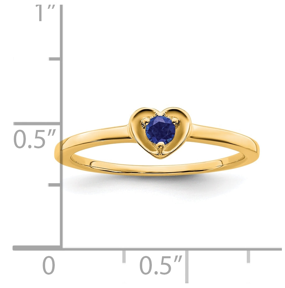 10k Yellow Gold Created Sapphire Heart Ring, Size 7