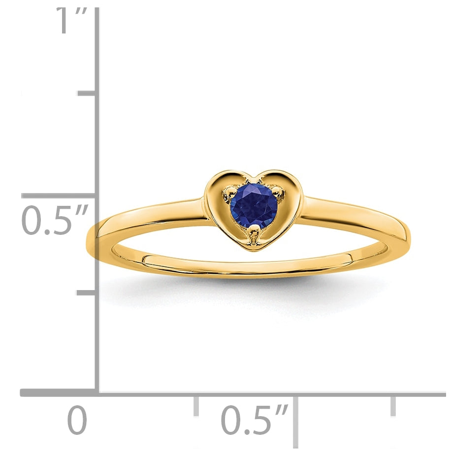 14K Yellow Gold Created Sapphire Heart Ring, Size 7