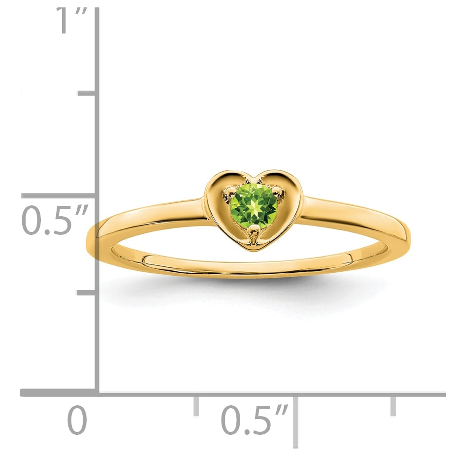 10k Yellow Gold Peridot Heart Ring, Size 7