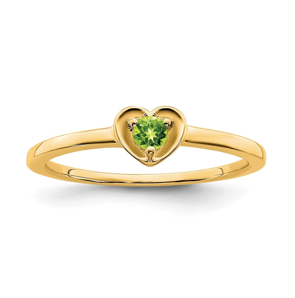 10k Yellow Gold Peridot Heart Ring, Size 7