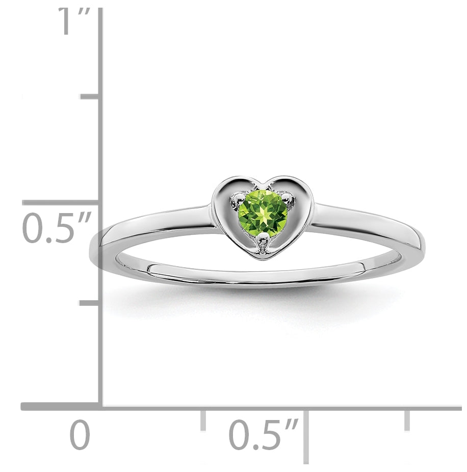 14K White Gold Peridot Heart Ring, Size 7