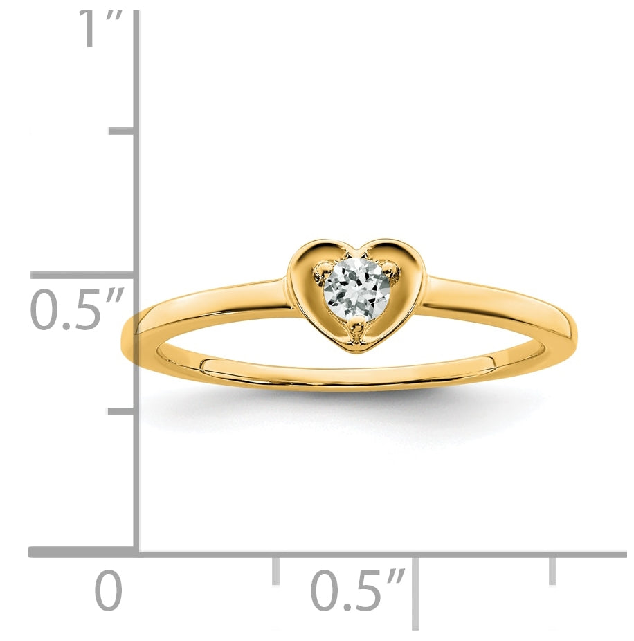 10k Yellow Gold White Topaz Heart Ring, Size 6