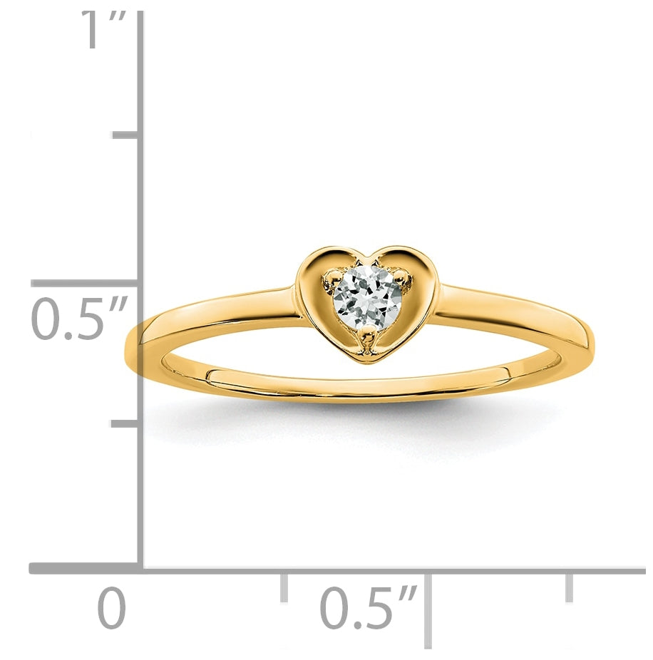14K Yellow Gold White Topaz Heart Ring, Size 6