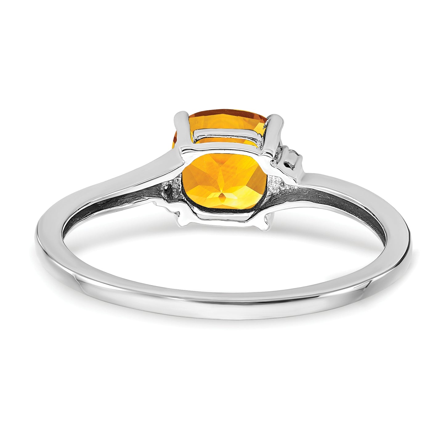 Sterling Silver Rhodium plated Citrine and Dia Ring, Size 8
