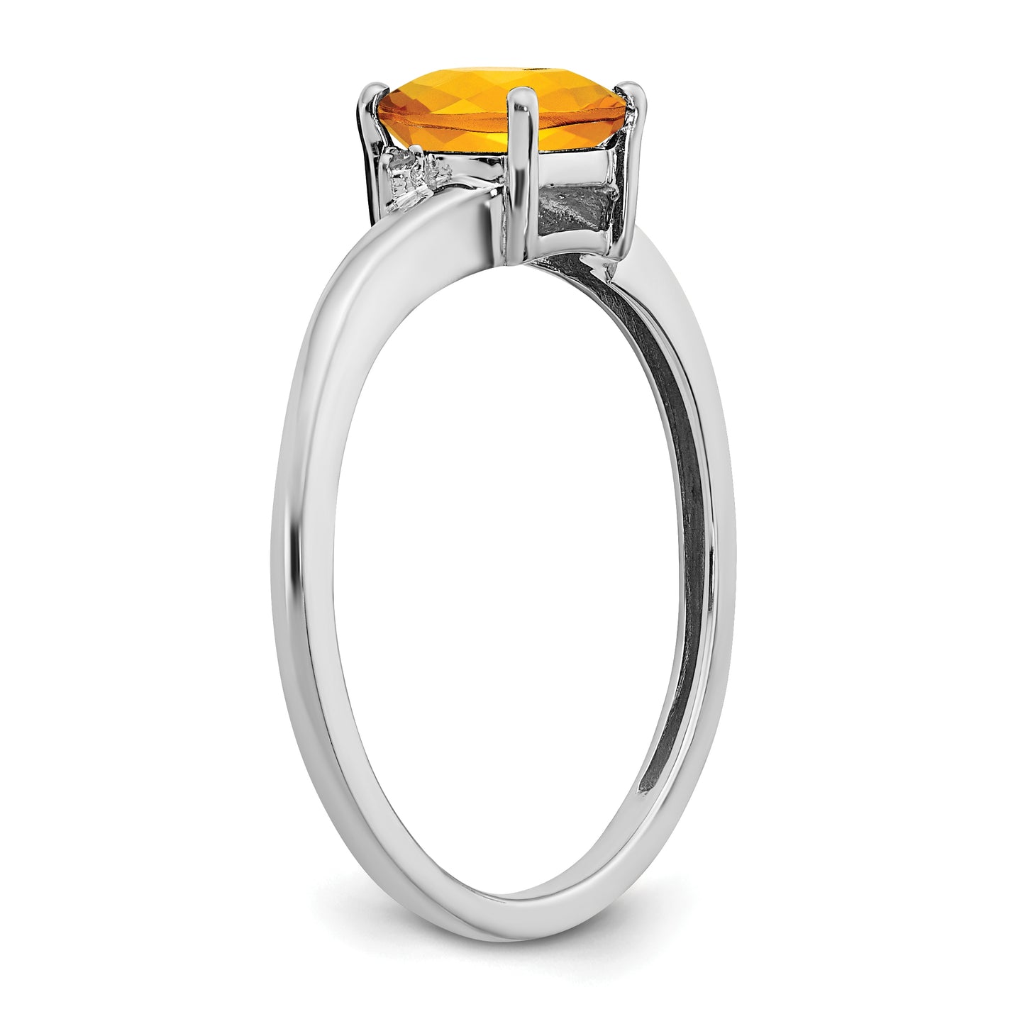 Sterling Silver Rhodium plated Citrine and Dia Ring, Size 8