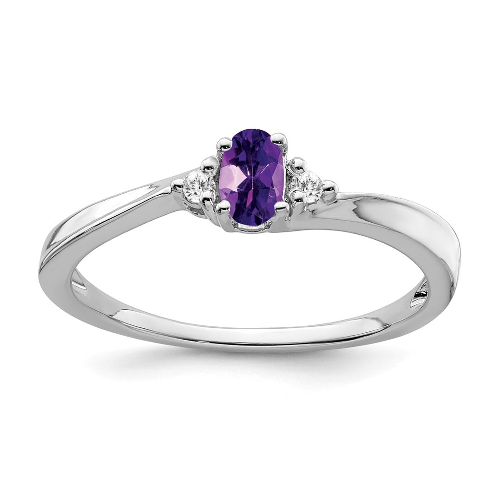 14k White Gold Amethyst and Diamond Ring, Size 6