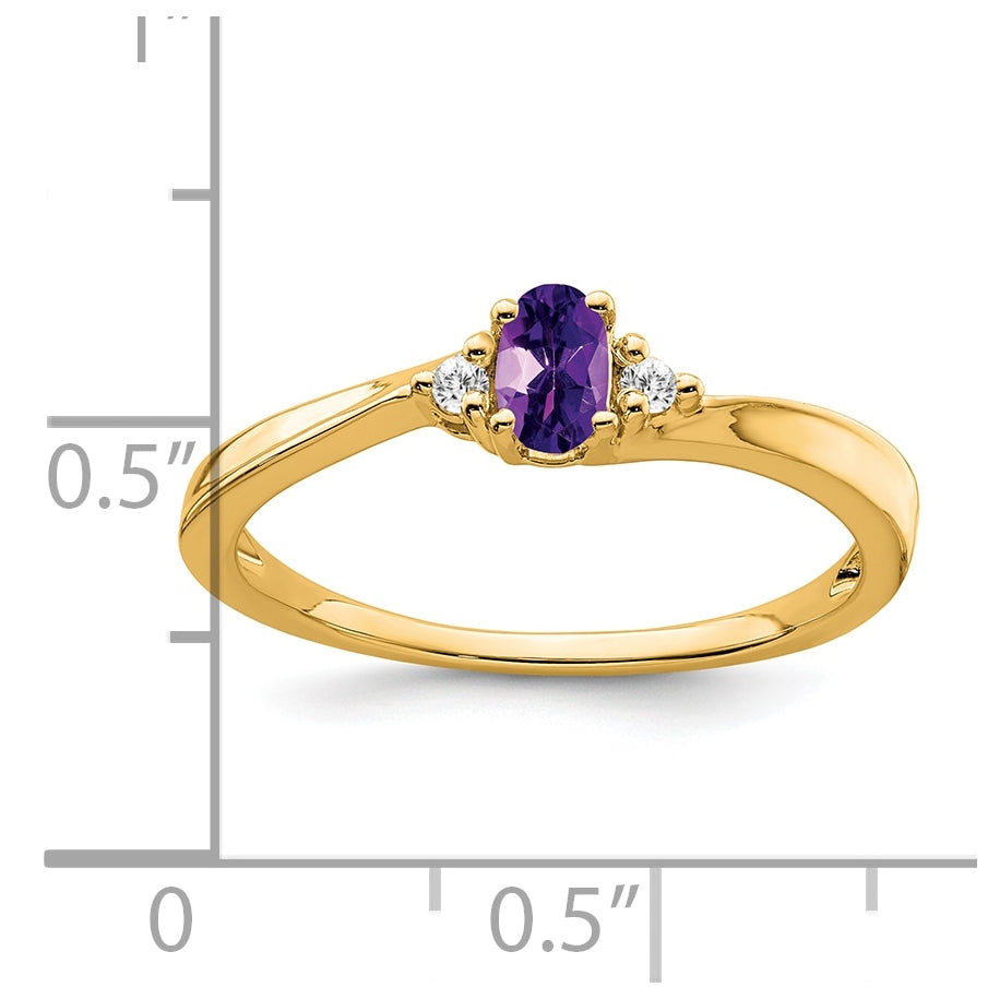 14K Yellow Gold Amethyst and Diamond Ring, Size 6