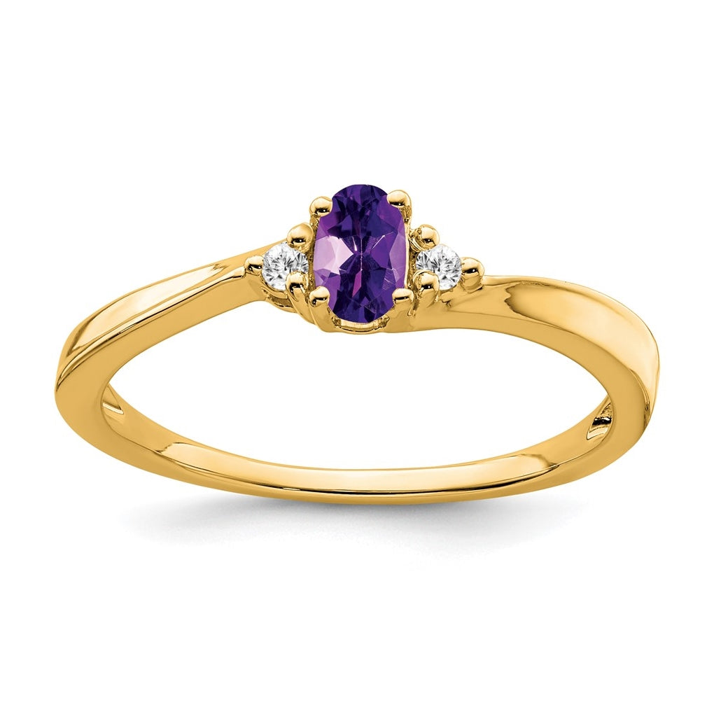 14K Yellow Gold Amethyst and Diamond Ring, Size 6
