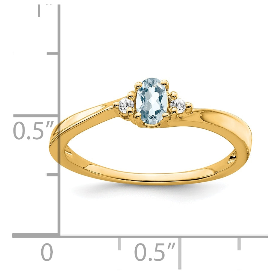 14K Yellow Gold Aquamarine and Diamond Ring, Size 7