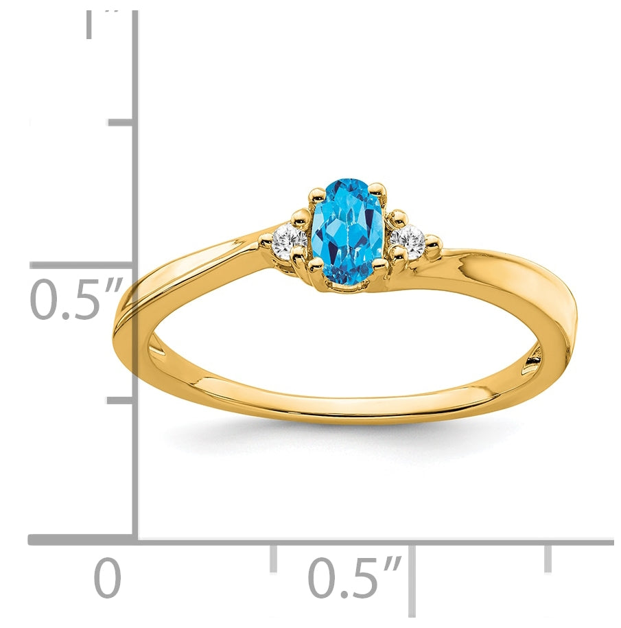 14K Yellow Gold Blue Topaz and Diamond Ring, Size 7