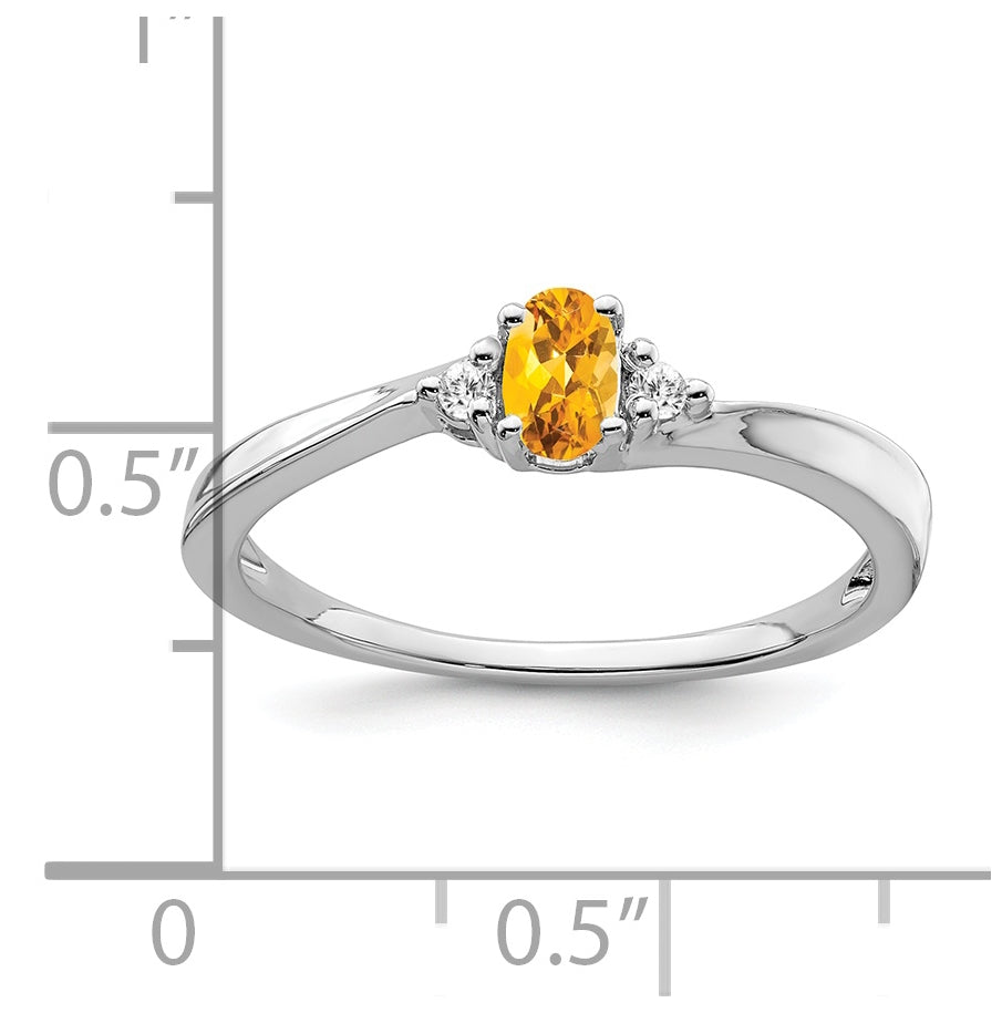 14k White Gold Citrine and Diamond Ring, Size 7