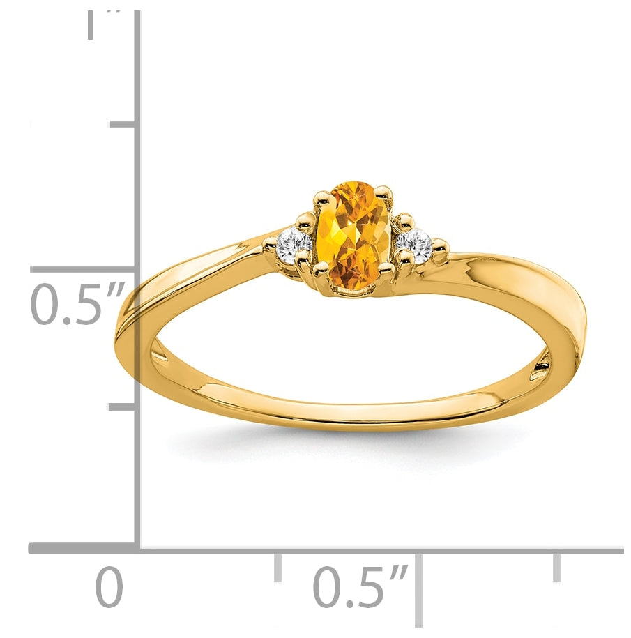 14K Yellow Gold Citrine and Diamond Ring, Size 7