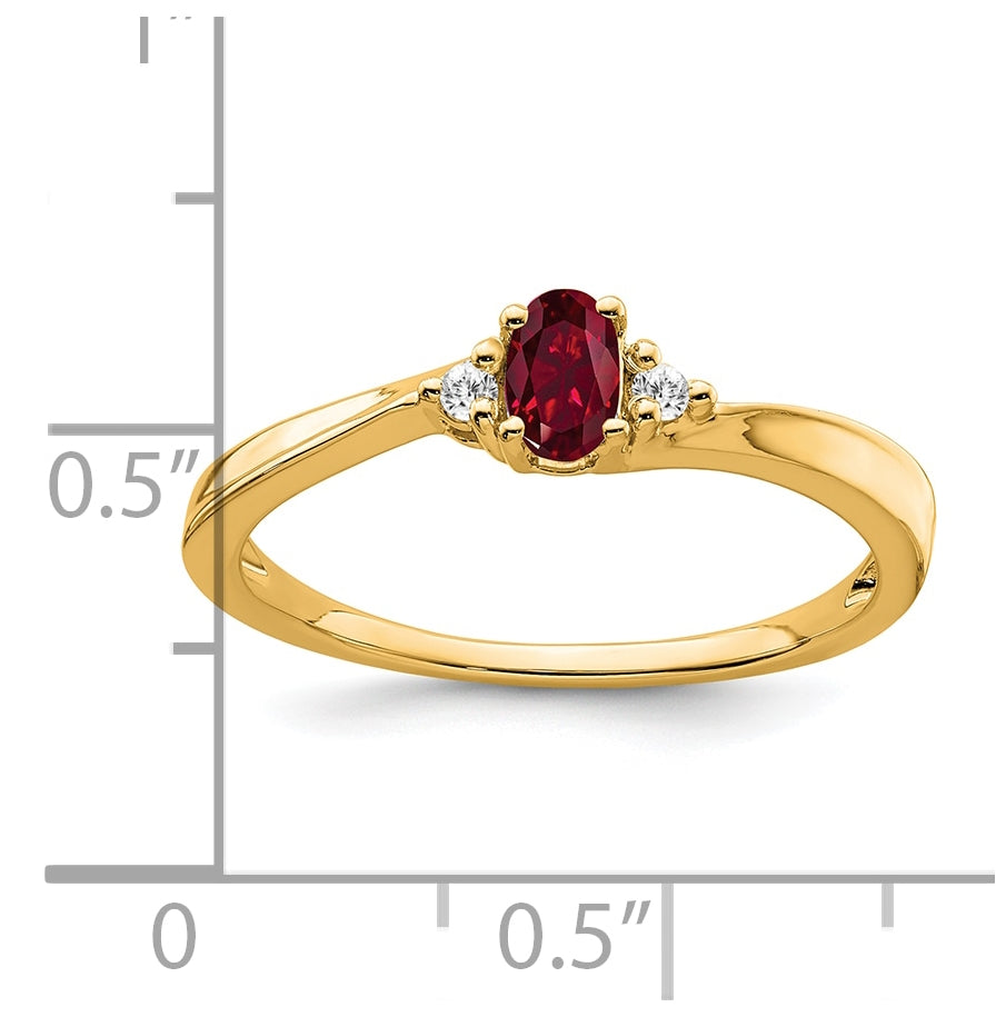 14K Yellow Gold Created Ruby and Diamond Ring, Size 7