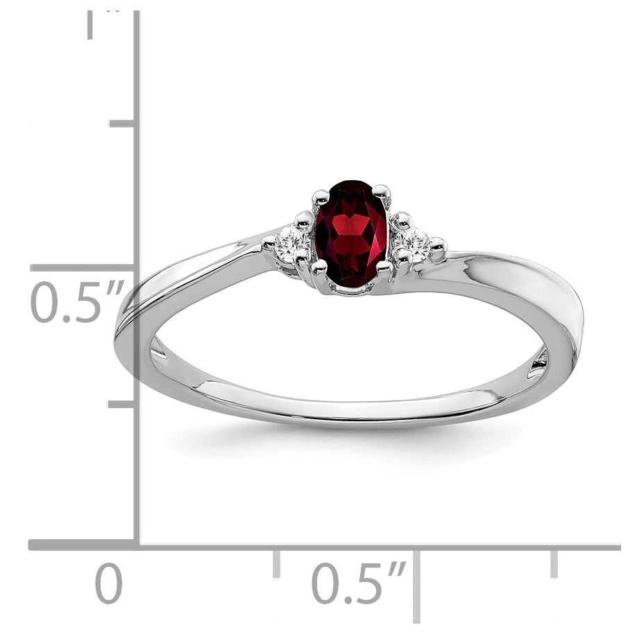 14k White Gold Garnet and Diamond Ring, Size 7