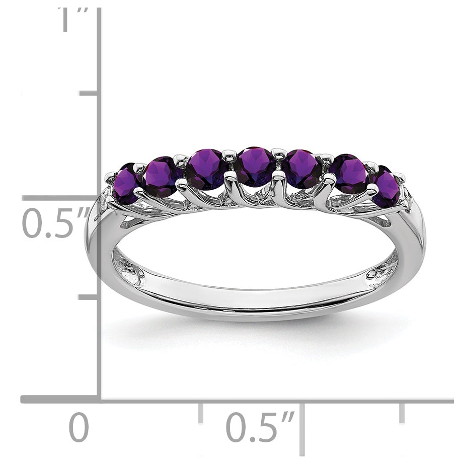 10K Yellow Gold White Gold Amethyst and Diamond 7-stone Ring, Size 6