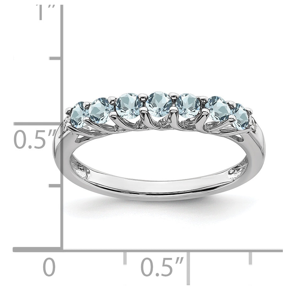 10K Yellow Gold White Gold Aquamarine and Diamond 7-stone Ring, Size 7