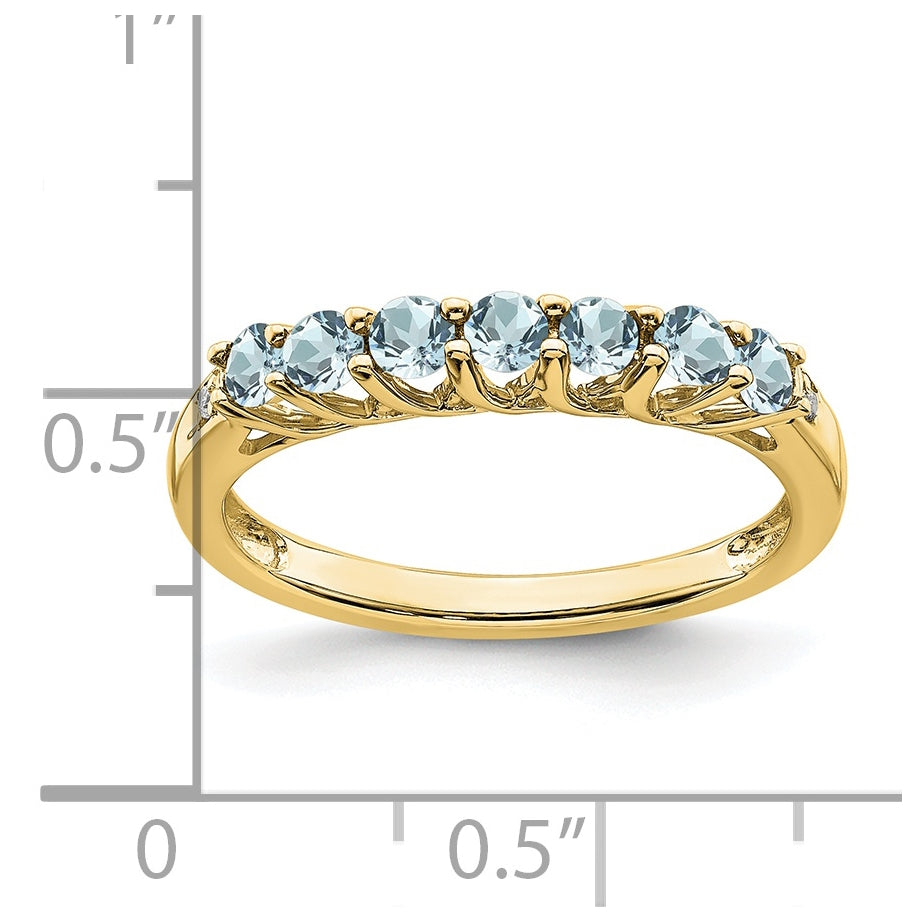 10K Yellow Gold Aquamarine and Diamond 7-stone Ring, Size 6
