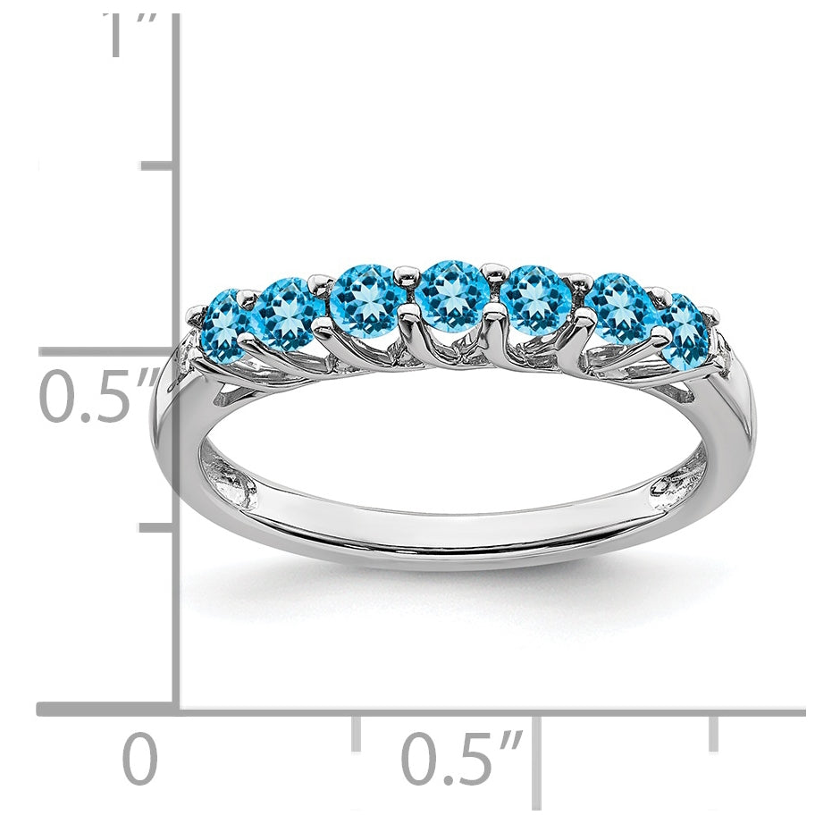 10K Yellow Gold White Gold Blue Topaz and Diamond 7-stone Ring, Size 7
