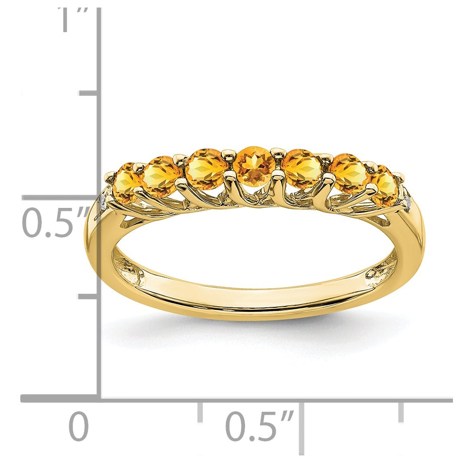 10K Yellow Gold Citrine and Diamond 7-stone Ring, Size 7