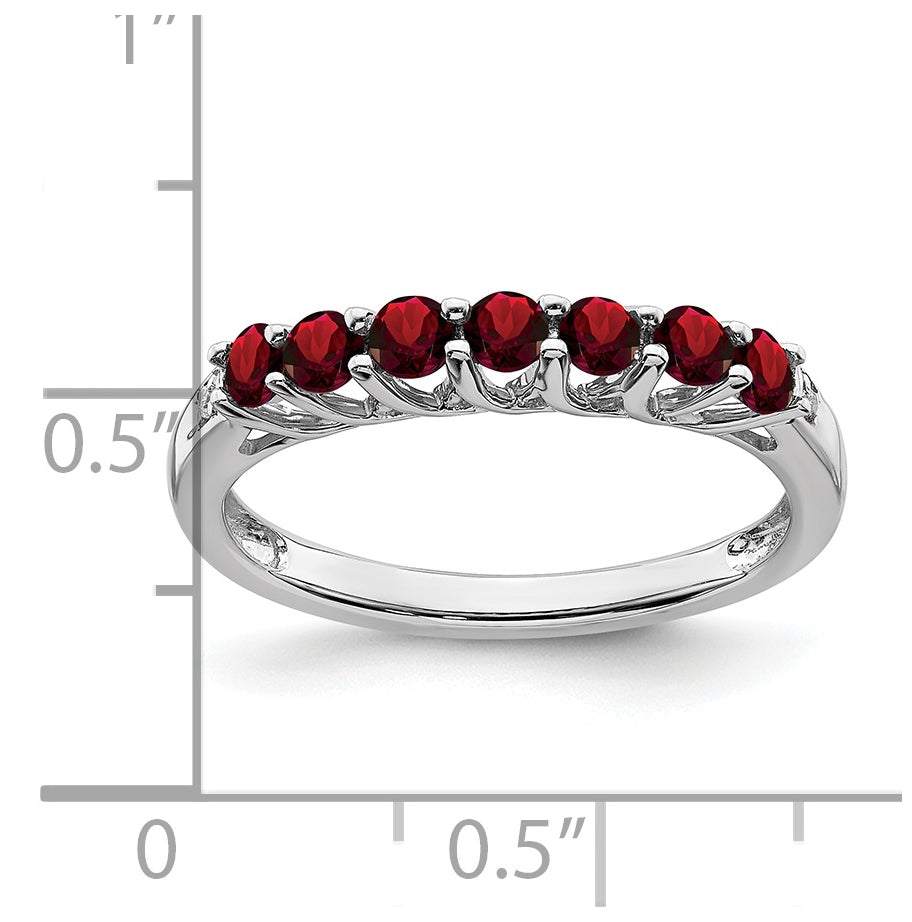 10K Yellow Gold White Gold Garnet and Diamond 7-stone Ring, Size 7