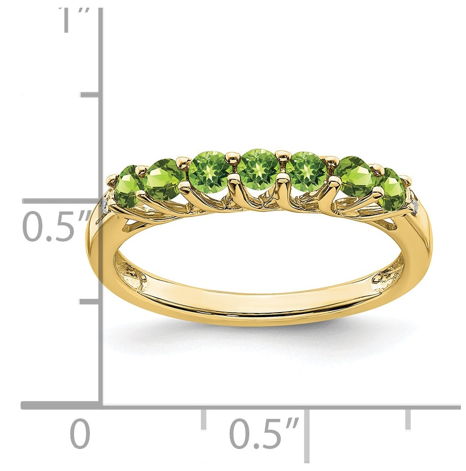 10K Yellow Gold Peridot and Diamond 7-stone Ring, Size 6
