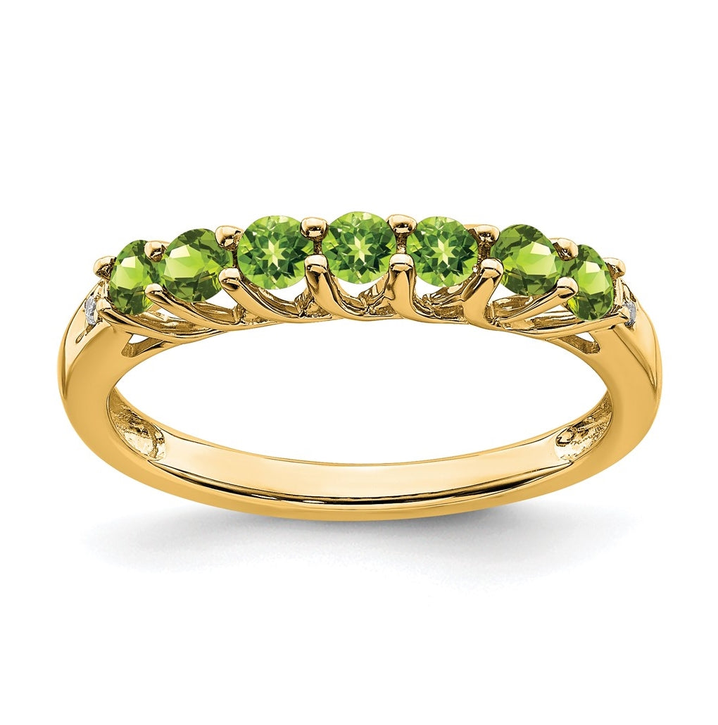 10K Yellow Gold Peridot and Diamond 7-stone Ring, Size 6