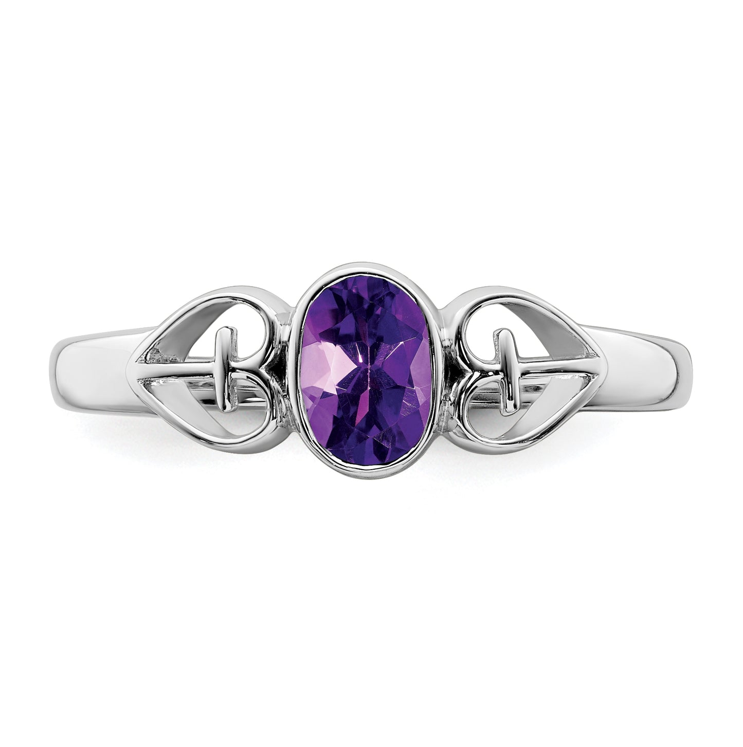 Sterling Silver Rhodium plated Amethyst Ring, Size 6