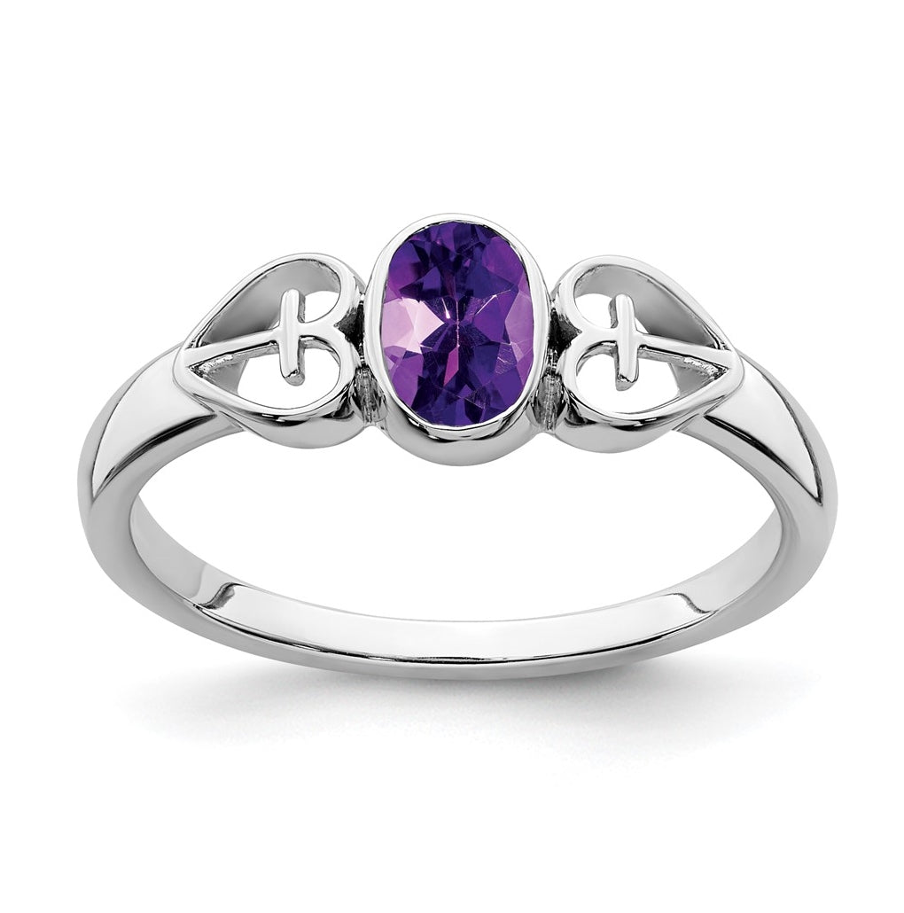 Sterling Silver Rhodium plated Amethyst Ring, Size 7