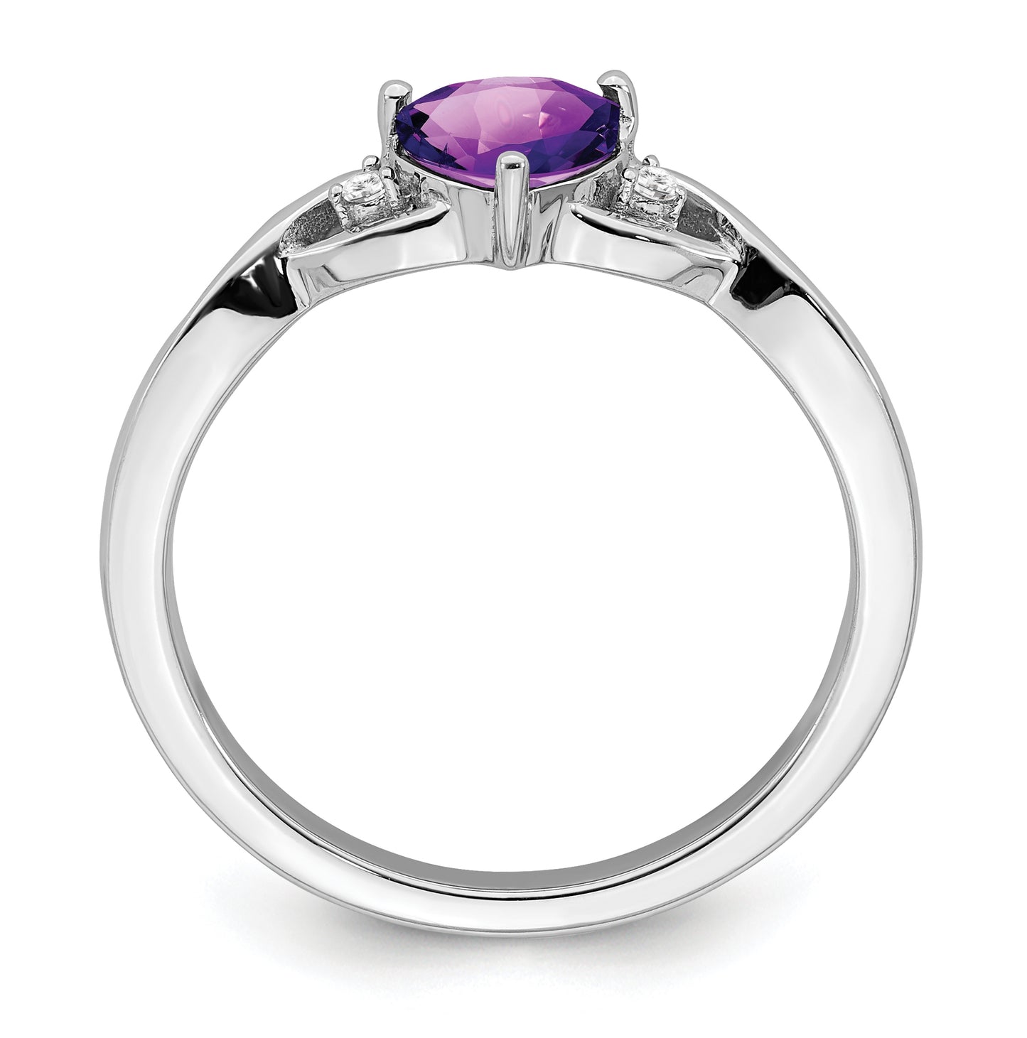 Sterling Silver Rhodium-Plated Amethyst and Diamond Ring, Size 7