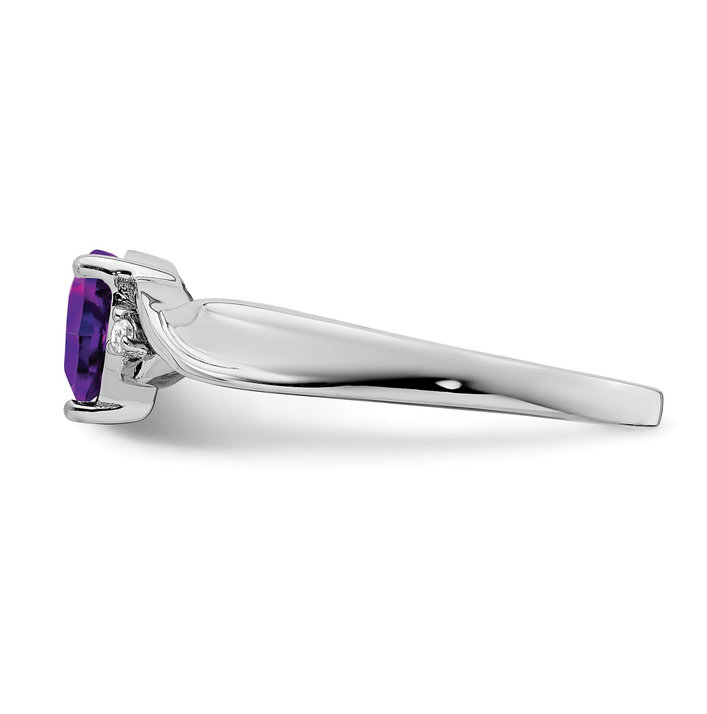Sterling Silver Rhodium-Plated Amethyst and Diamond Ring, Size 7