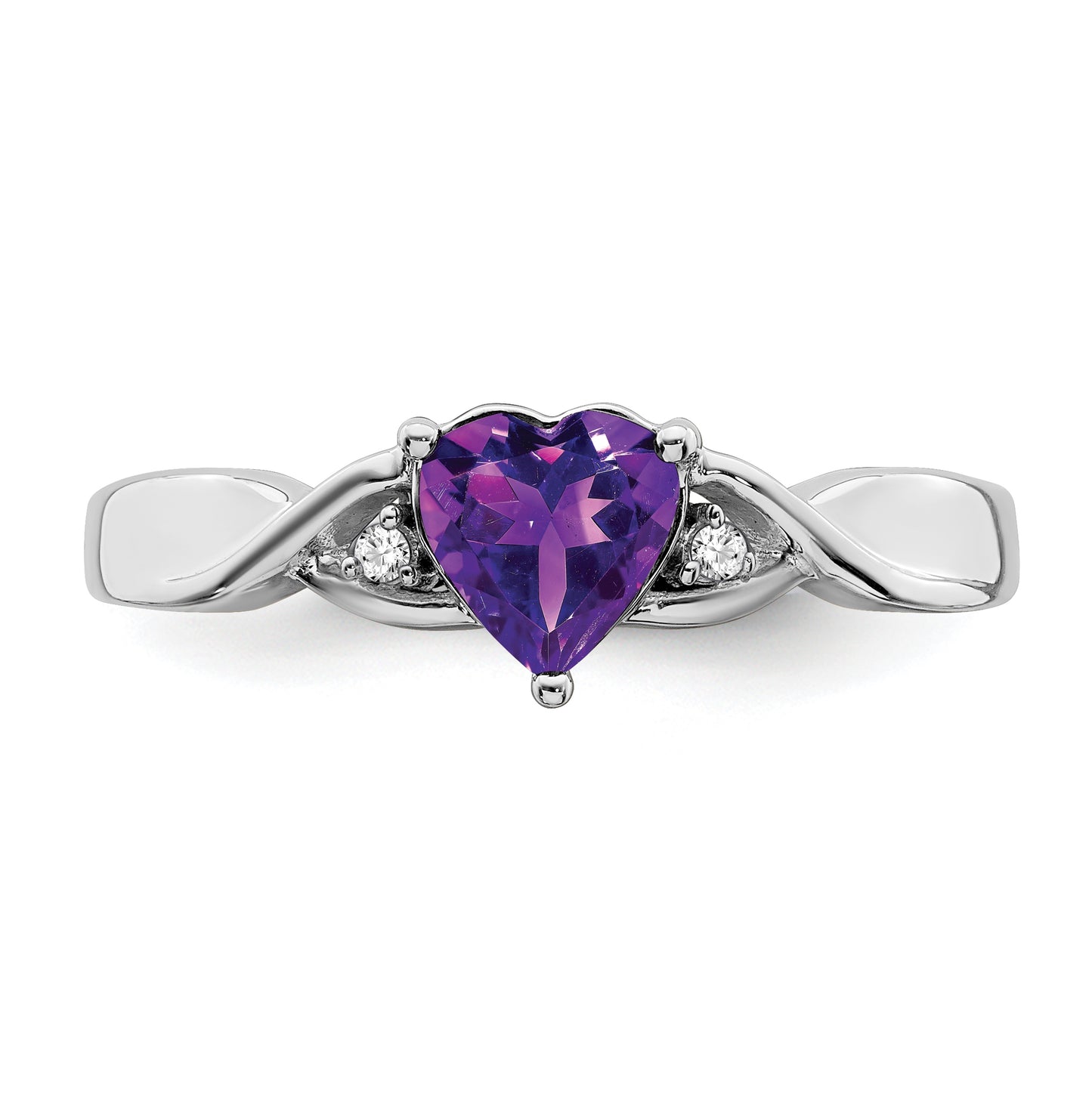 Sterling Silver Rhodium-Plated Amethyst and Diamond Ring, Size 8