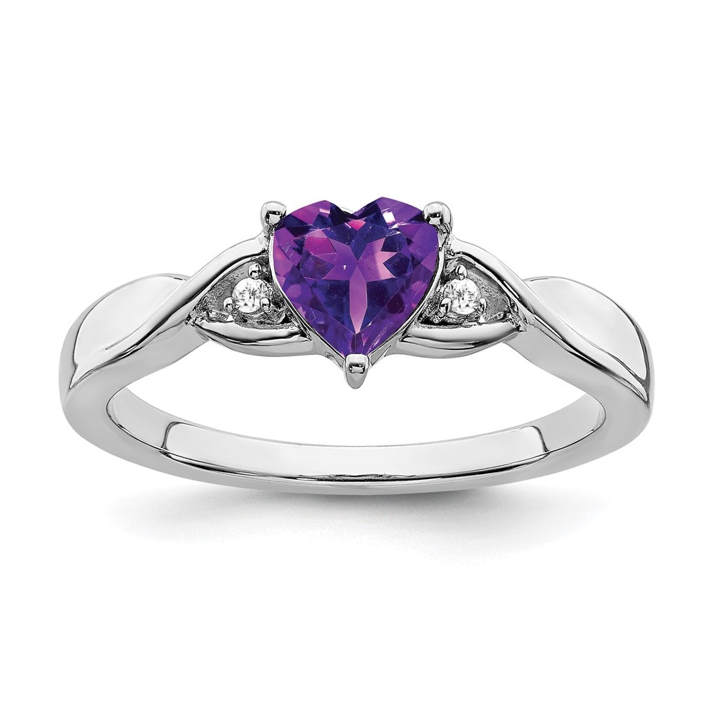 Sterling Silver Rhodium-Plated Amethyst and Diamond Ring, Size 8