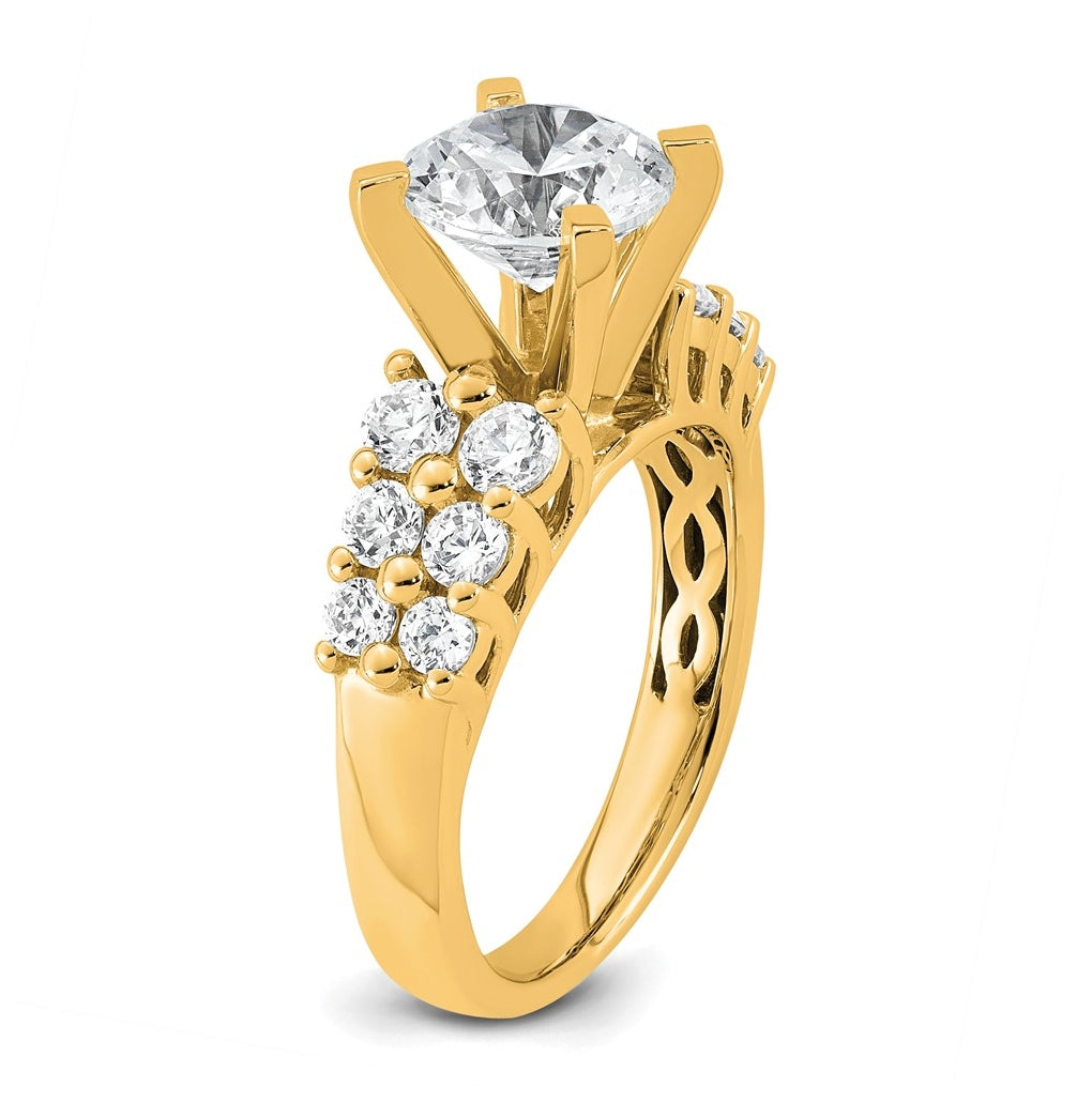 14k Yellow Gold 2 7/8 carat Certified Lab Grown Diamond VS+ F+ Round Complete Engagement Ring