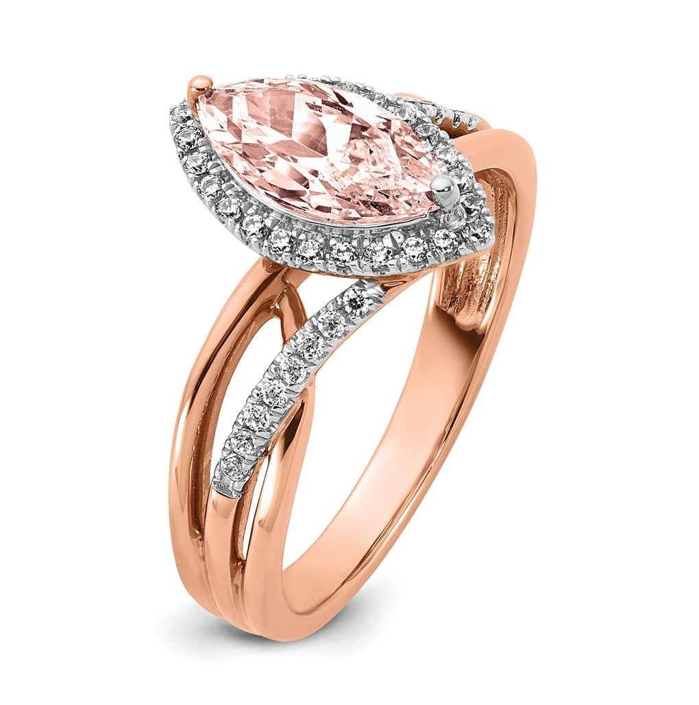 14k Rose Gold Complete Diamond/Morganite Marquise Engagement Ring