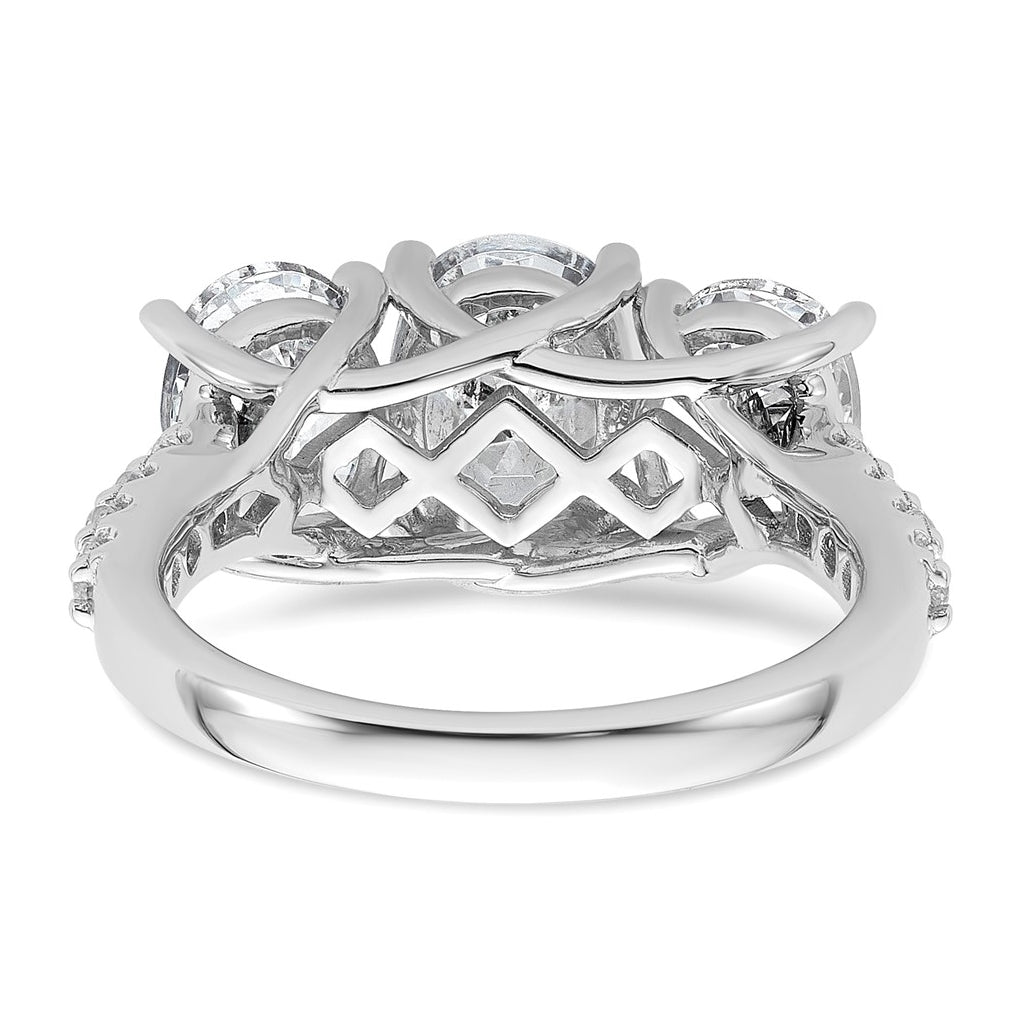 14k White Gold 3 1/4 carat Certified Lab Grown Diamond VS+ F+ Oval Complete Three Stone Engagement Ring