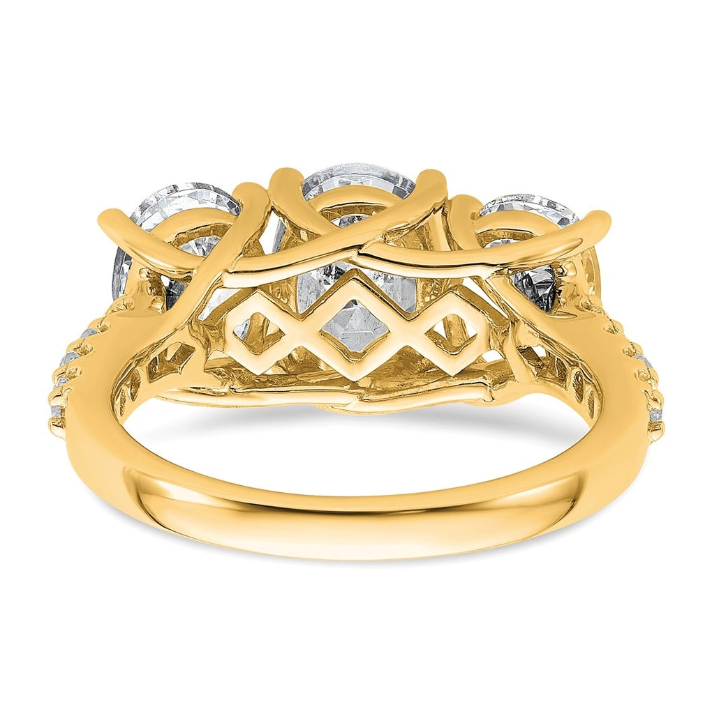 14k Yellow Gold 3 1/4 carat Certified Lab Grown Diamond VS+ F+ Oval Complete Three Stone Engagement Ring