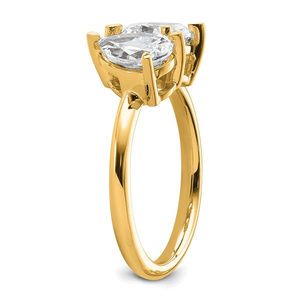 14k Yellow Gold 2 carat Lab Grown Diamond VS+ F+ Cushion and Pear Complete Asymmetrical Two Stone Engagement Ring