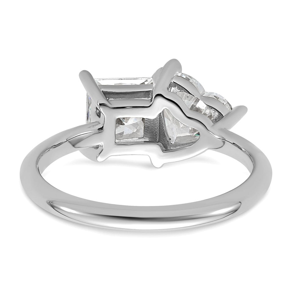 14k White Gold 2 1/8 carat Lab Grown Diamond VS+ F+ Princess and Heart Complete Asymmetrical Two Stone Engagement Ring